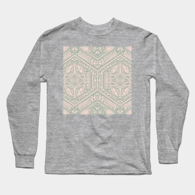 Blush and Sage Hexagon Geometry Long Sleeve T-Shirt by Carolina Díaz